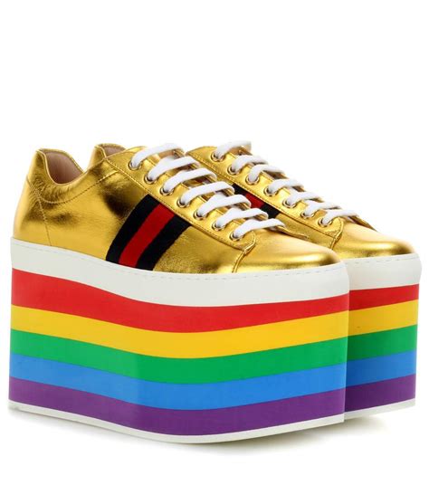 rainbow gucci sneakers|Gucci rainbow platform sneakers.